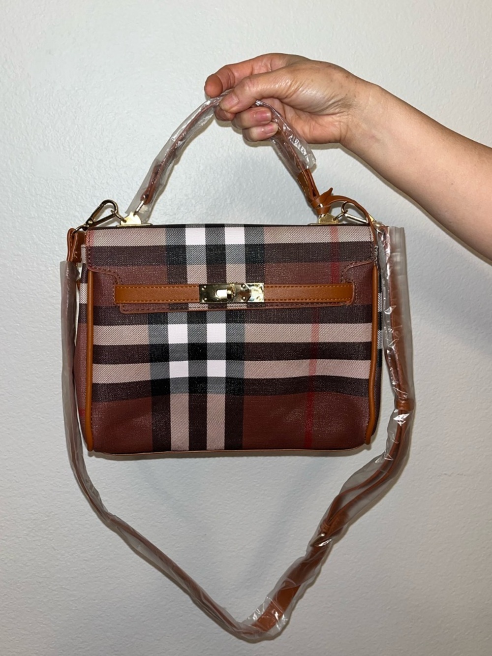 Classic Plaid Top-Handle Satchel in Brown